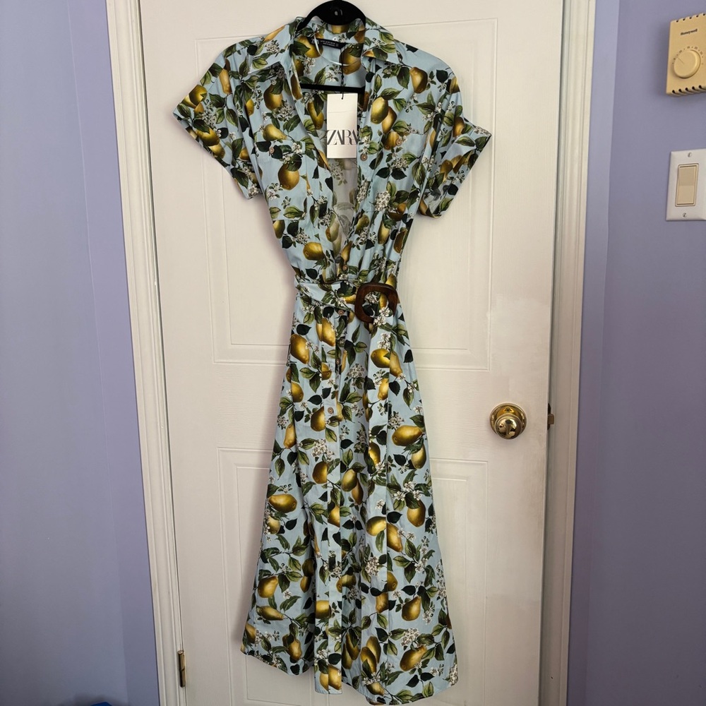 Zara light blue and pear print wrap Sundress
